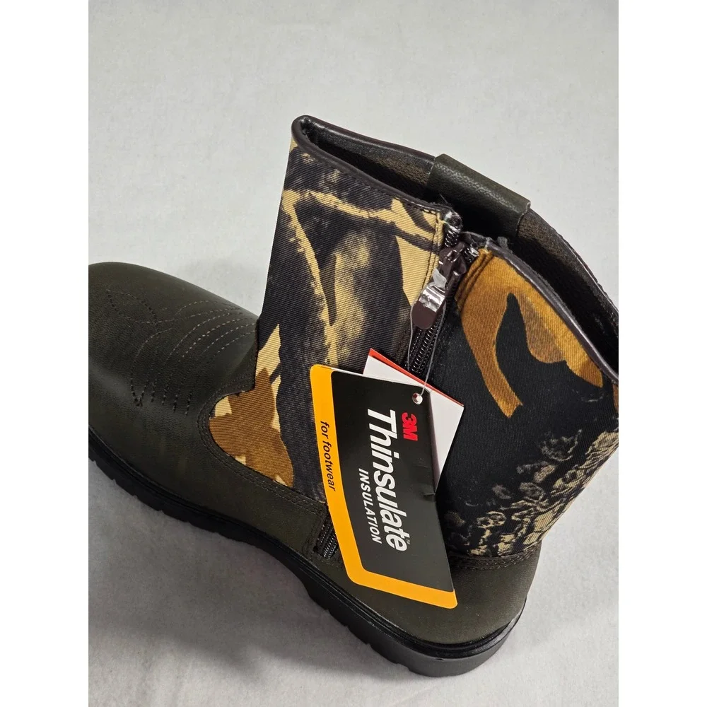 Tour Kids 5M Camo Winter Boots 3M Thinsulate Insulated Side Zip Brown Green